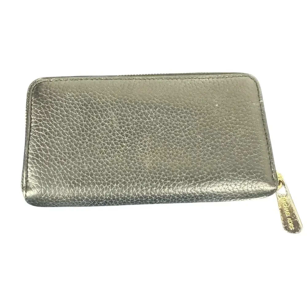 Michael Kors Black Pebbled Leather Zip Around Wallet Gold Hardware - Picture 2 of 11